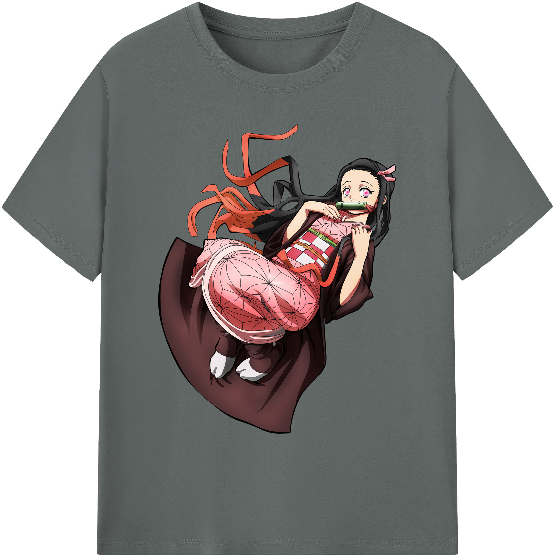 （画像用） 鬼滅の刃（きめつのやいば）竈門 禰󠄀豆子／かまど ねずこ Kamado Nezuko 綿100％ メンズ半袖Tシャツ｜肌触りやわらか＆通気性